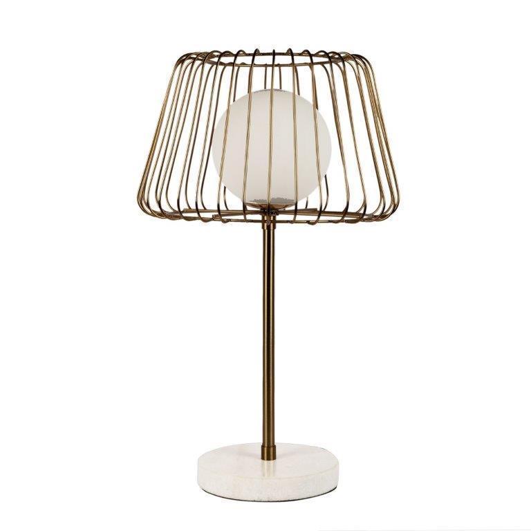 Buy Table lamp - Caged Orb Golden Table Lampshade With Marble Base For Bedside & Living Room by De Maison Decor on IKIRU online store