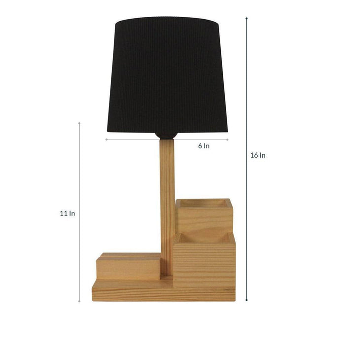 Buy Table lamp - Classic Wooden Table Lamp With Black Fabric Lampshade and Mobile Stand by Symplify on IKIRU online store