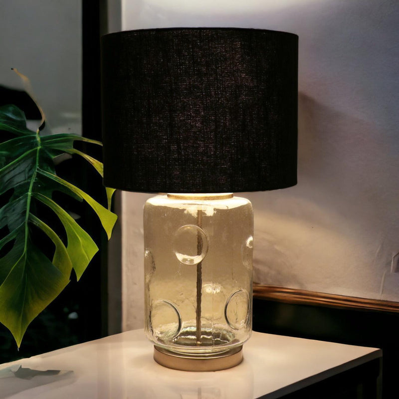 Cotton Black Glanz Glass Table Lamp Light With Bulb For Home Decoration | Modern Desk Lamp