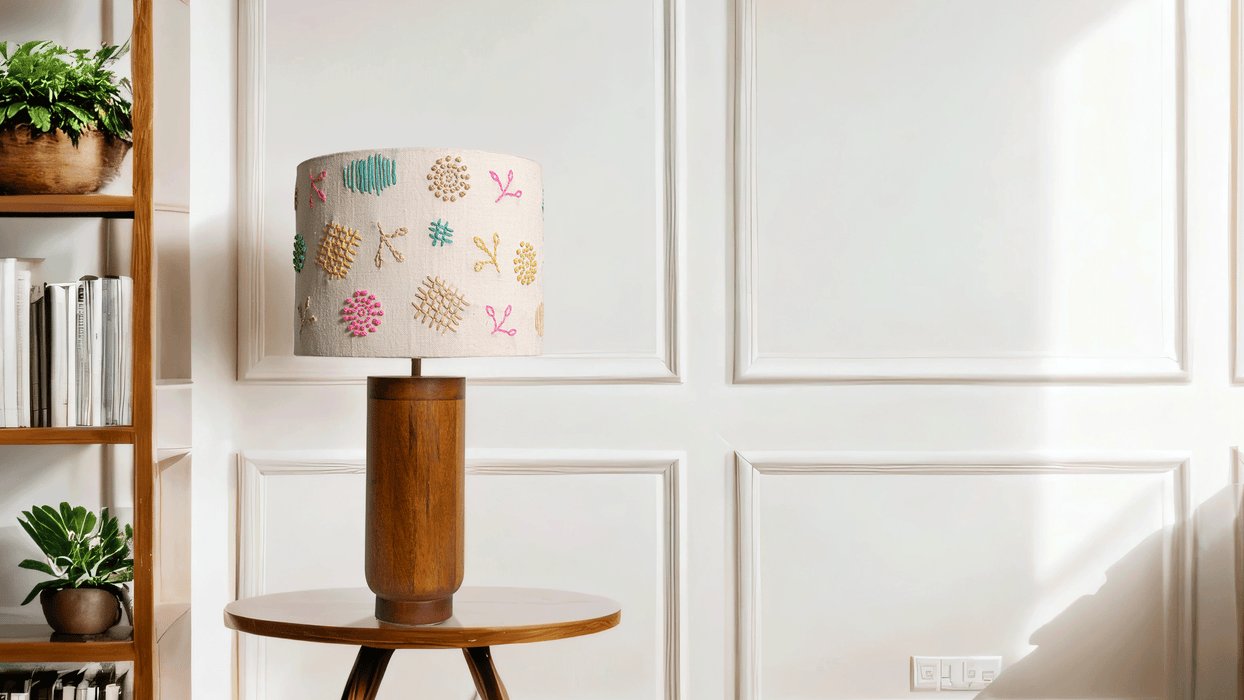 Buy Table lamp - Gesu Table Lamp with cotton embroidery shade by Orange Tree on IKIRU online store