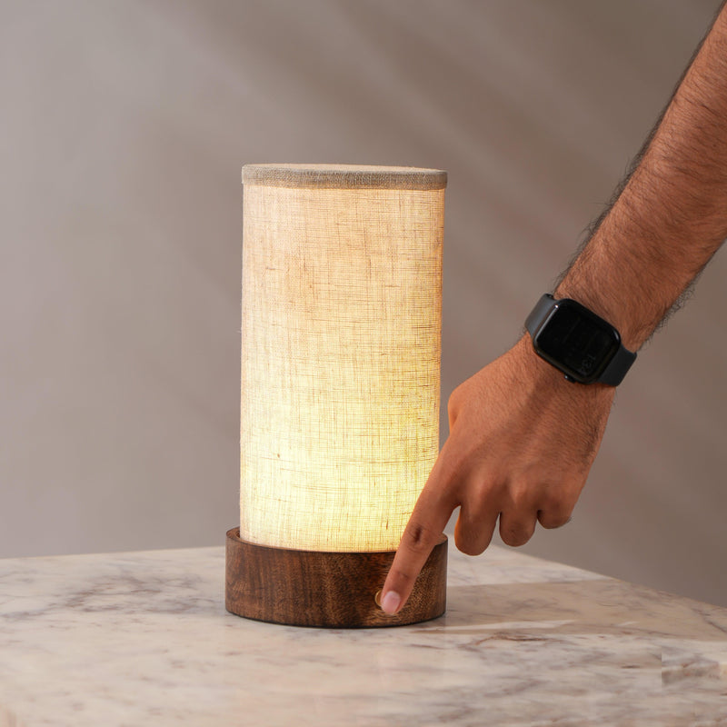 Linen Magnus Touch Lamp | Wireless Center Table Lampshade for Effortless Lighting