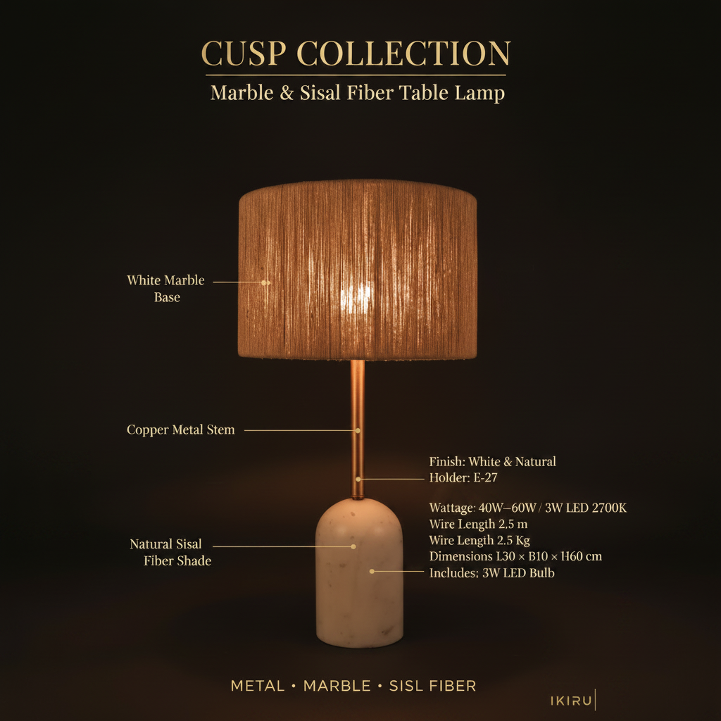 Marble Finished Fiber Table Lamp Light For Bedroom Living Room & Study Room
