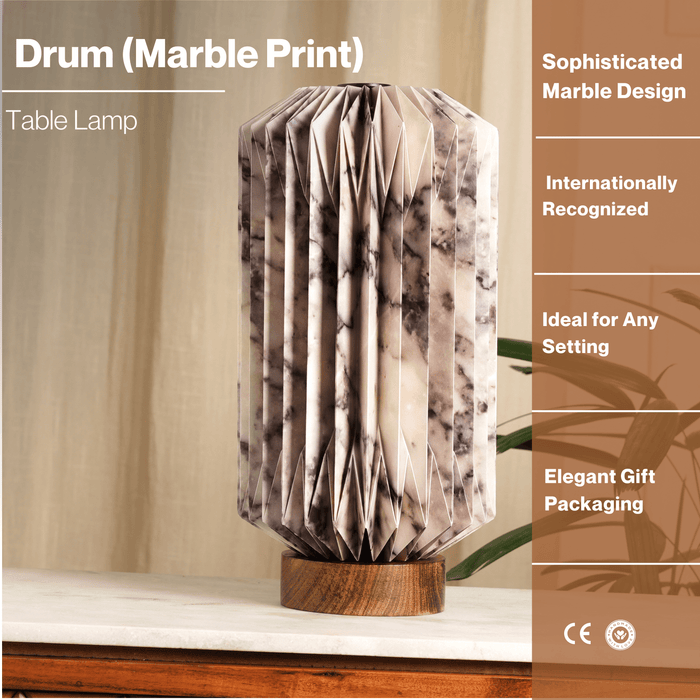 Buy Table lamp - Marble Print Paper Table Lamp | Bedside Lampshade for Living Room by Fig on IKIRU online store