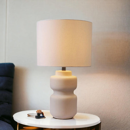 Buy Table lamp - Off White Cotton Ceramic Waken Curve Angle Lamp Light For Home Decor by Home Blitz on IKIRU online store