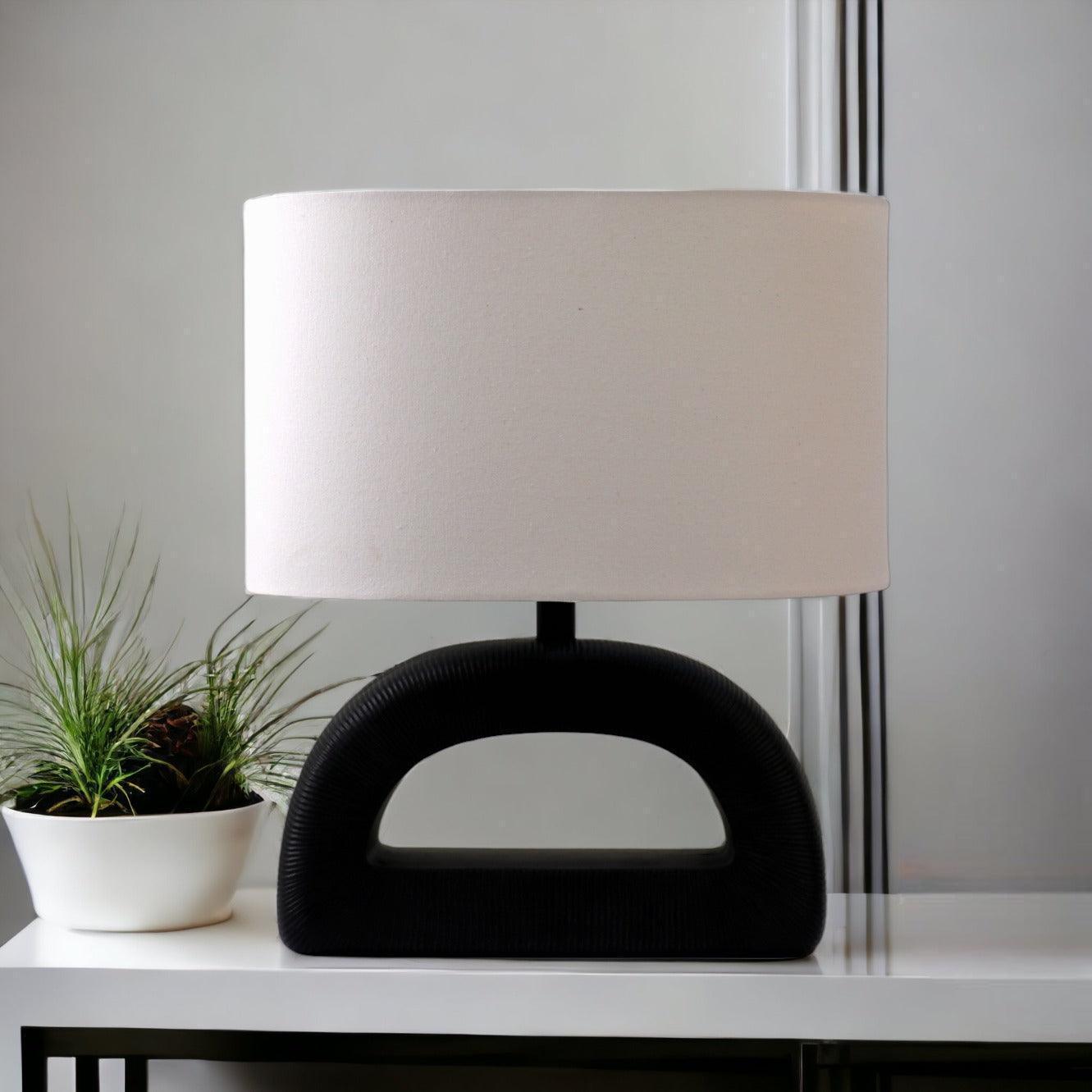 Buy Table lamp - Off White Cotton Linen & Metal Modern Leuto Table Lamp Light For Home Decor by Home Blitz on IKIRU online store