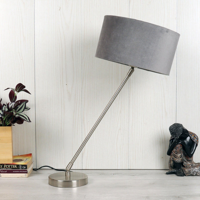 Buy Table lamp - Stylish Silver Table Lamp Light With Grey Velvet Shade | Decorative Lampshade For Home Decor by De Maison Decor on IKIRU online store