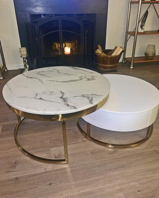 Buy Table - Marble And Wooden Nesting Tables With Storage | Center Coffee Table For Living Room by Handicrafts Town on IKIRU online store