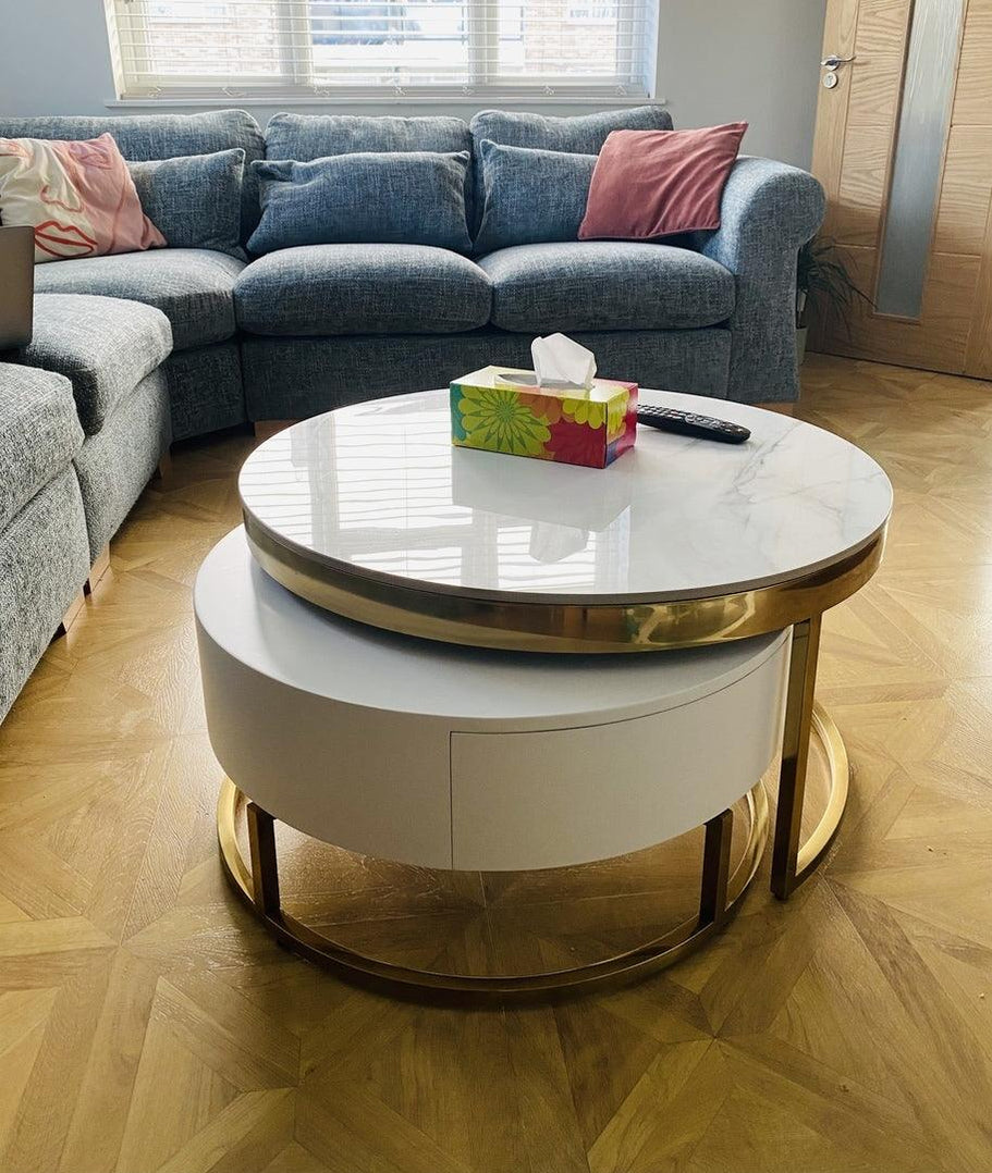 Shop Marble And Wooden Nesting Tables With Storage | Center Coffee ...