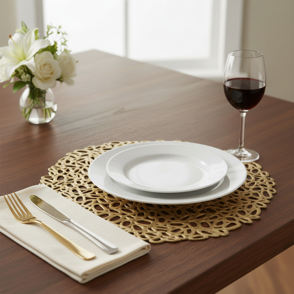 Golden Round Table Mat | Decorative Dining Table Placemat for Center Table & Table Protection