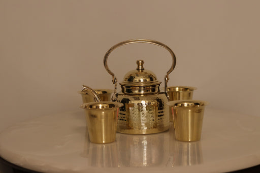 Buy Teapot - Brass Teapot Set with 4 Glasses | Tea Kettle Jug for Serving by Indian Bartan on IKIRU online store