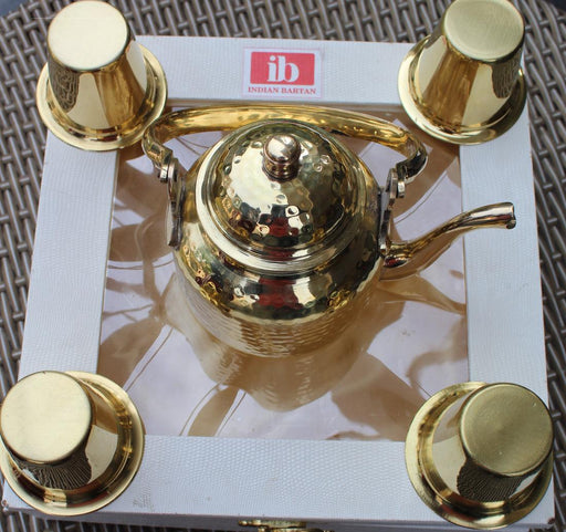 Buy Teapot - Luxurious Brass Teapot Set With 4 Glasses | Tea Kettle Festival Gifting Box by Indian Bartan on IKIRU online store