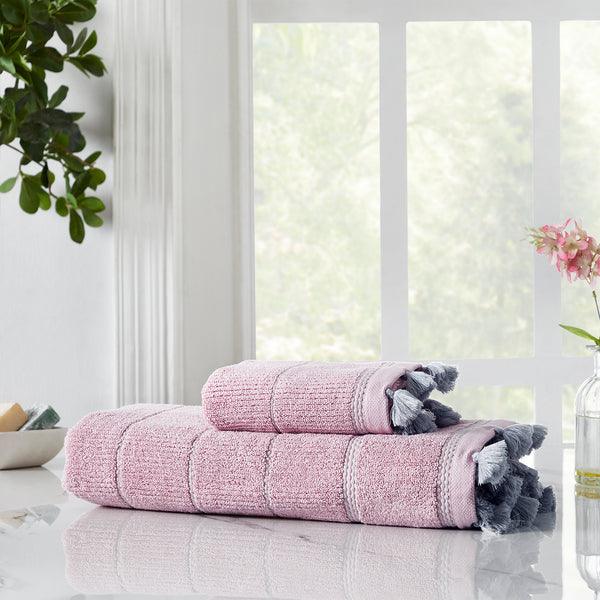 Buy Towels - Cotton Towel Set, Quick Dry, High Absorbent & Super Soft | Pink Cotton Towels With Tassels by Houmn on IKIRU online store
