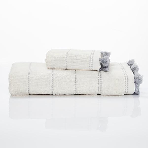 Buy Towels - White And Grey Quick Dry Cotton Towel Set With Tassels For Bath & Gifting by Houmn on IKIRU online store