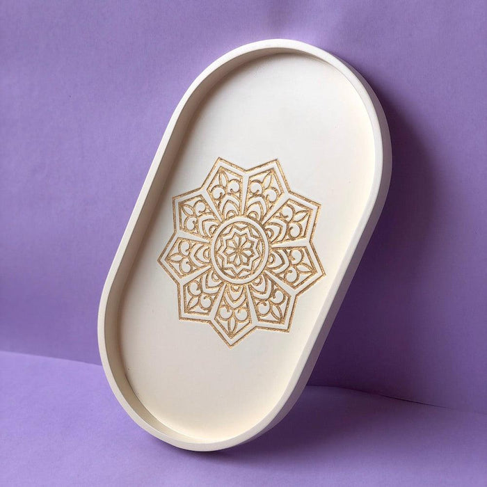 Buy Tray - Ivory White Oval Tray For Serving | Decorative plate For Table by bambaiSe on IKIRU online store