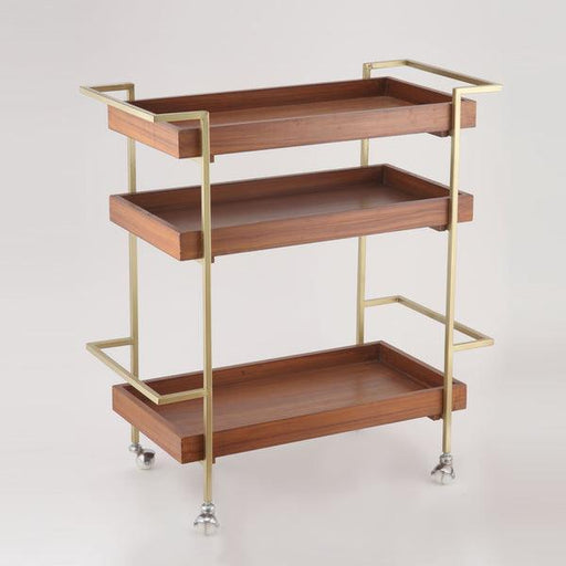 Buy Trolley - Gold Metallic & Wood Three Rack Multipurpose Trolley Stand For Home by Indecrafts on IKIRU online store