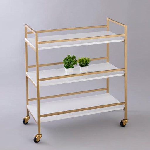 Buy Trolley - Gold White Iron & Wood Multi Purpose 3 Tier Trolley Stand For Living Room by Indecrafts on IKIRU online store
