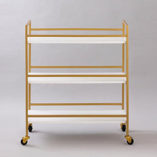 Buy Trolley - Gold White Iron & Wood Multi Purpose 3 Tier Trolley Stand For Living Room by Indecrafts on IKIRU online store