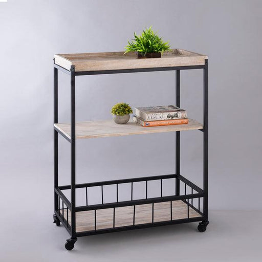 Buy Trolley - Matt Black White Wash Iron & Wood Multi Purpose Trolley Stand For Living Room & Home by Indecrafts on IKIRU online store