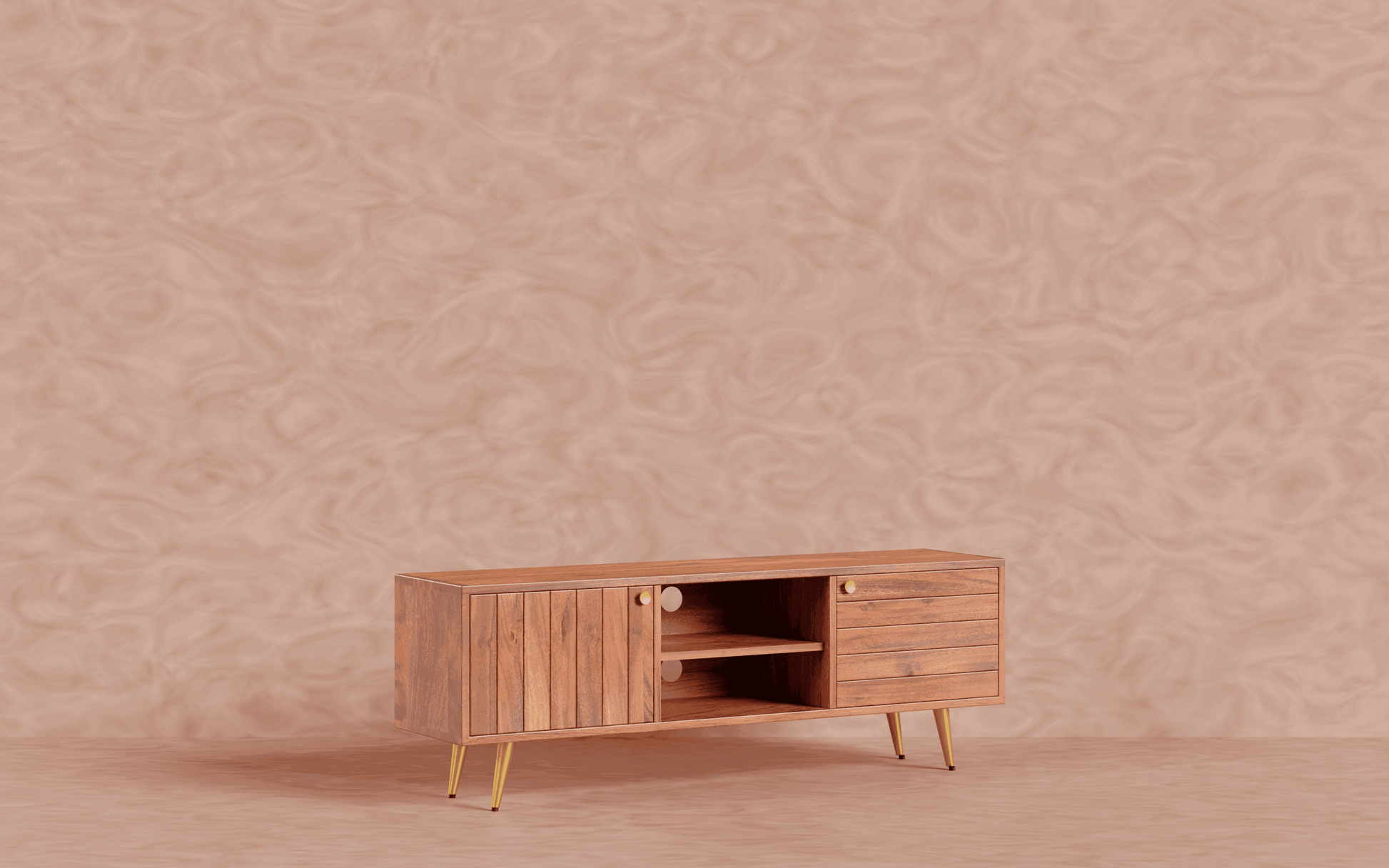 Buy TV Unit - Slat TV Cabinet for Living Room | Wooden TV Unit | Media Console by Artisan Manor on IKIRU online store