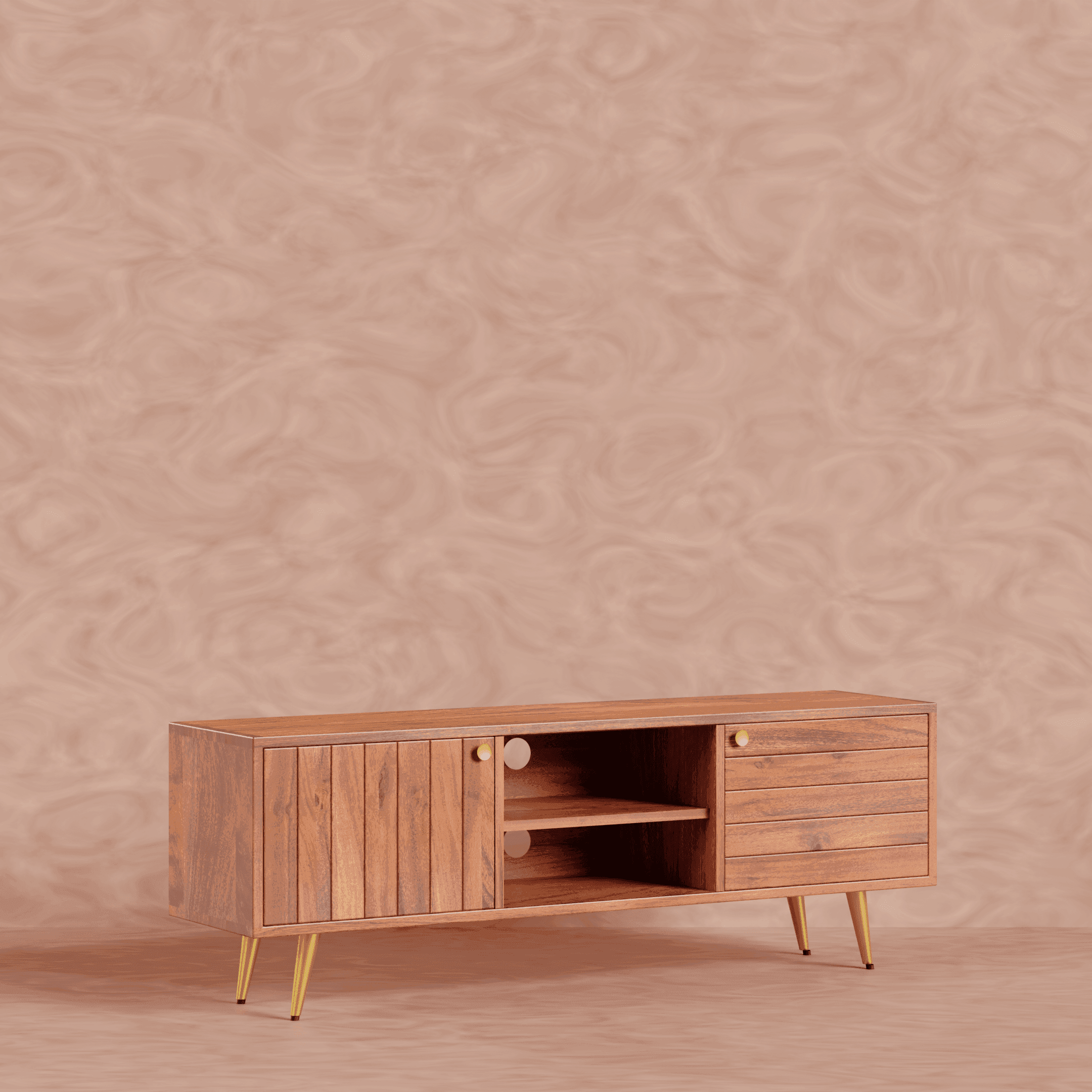 Buy TV Unit - Slat TV Cabinet for Living Room | Wooden TV Unit | Media Console by Artisan Manor on IKIRU online store