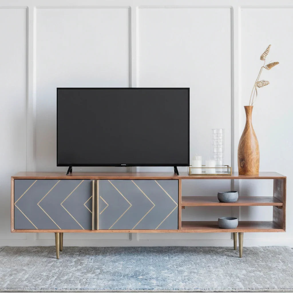 Toshi Solid Acacia Wood TV Console | Tv Stand Cabinet Media Unit For Living Room