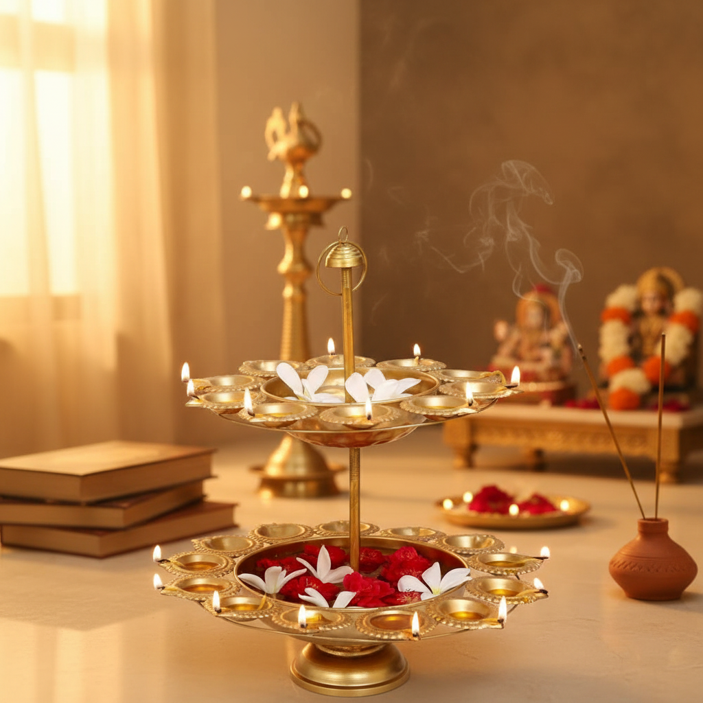 Decorative Gold Two Layer Urli | Pedestal Stand Diya