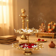 Decorative Gold Two Layer Urli | Pedestal Stand Diya
