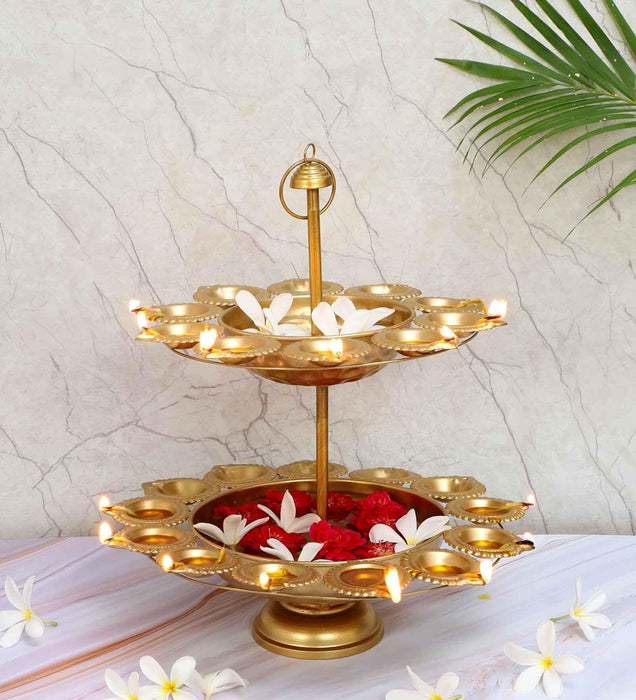 Buy Urli Bowl - Decorative Gold Two Layer Urli | Pedestal Stand Diya by Amaya Decors on IKIRU online store