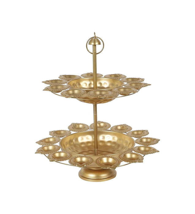 Buy Urli Bowl - Decorative Gold Two Layer Urli | Pedestal Stand Diya by Amaya Decors on IKIRU online store