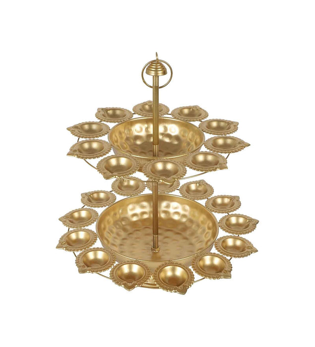 Buy Urli Bowl - Decorative Gold Two Layer Urli | Pedestal Stand Diya by Amaya Decors on IKIRU online store