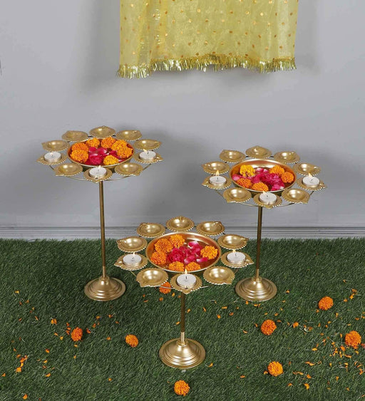 Buy Urli Bowl - Decorative Golden Detachable Diya Urli With Stand Set Of 3 by Amaya Decors on IKIRU online store