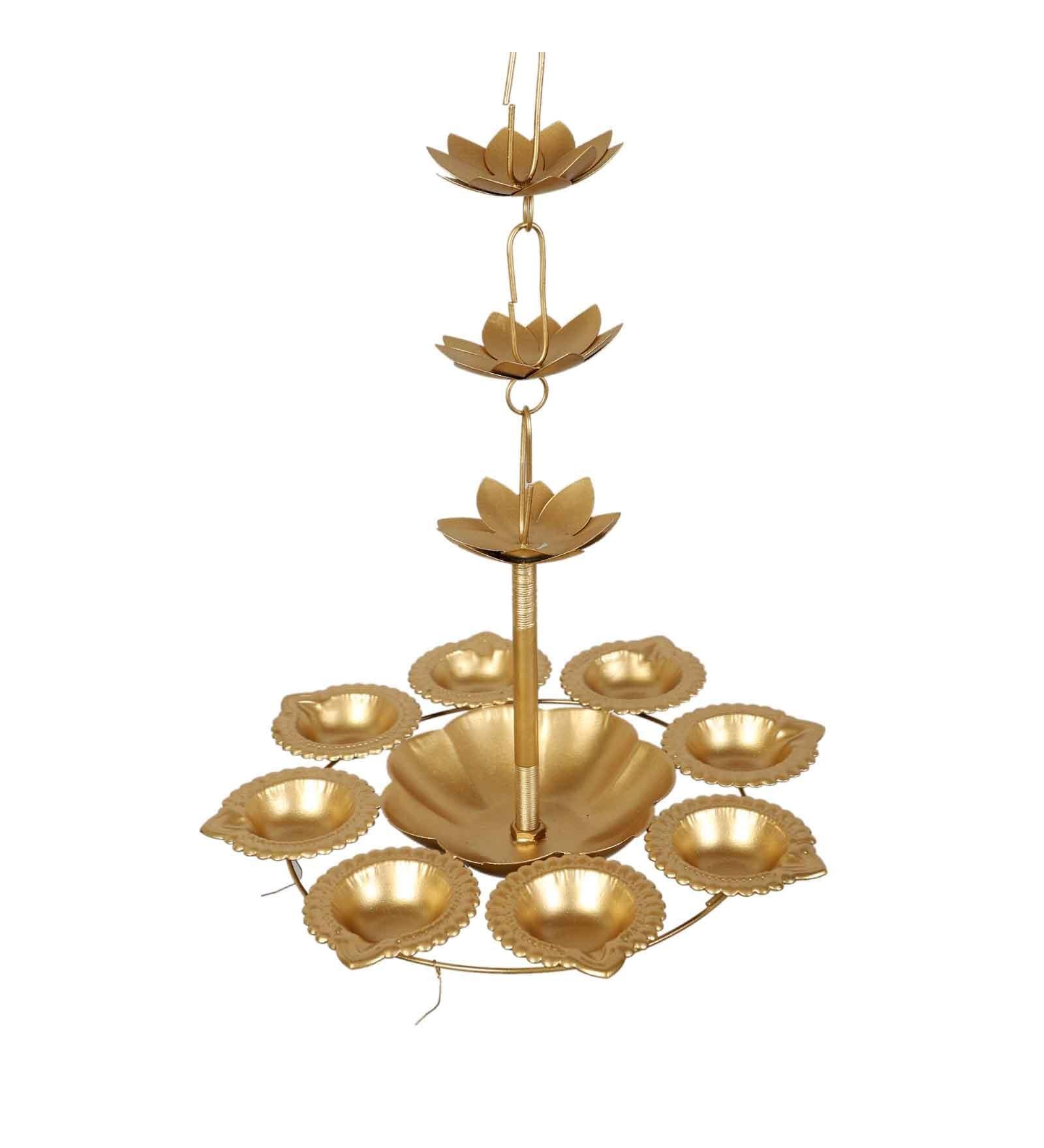 Buy Urli Bowl - Golden Hanging Metallic Diya Urli Set Of 2 For Pooja Room & Decor by Amaya Decors on IKIRU online store