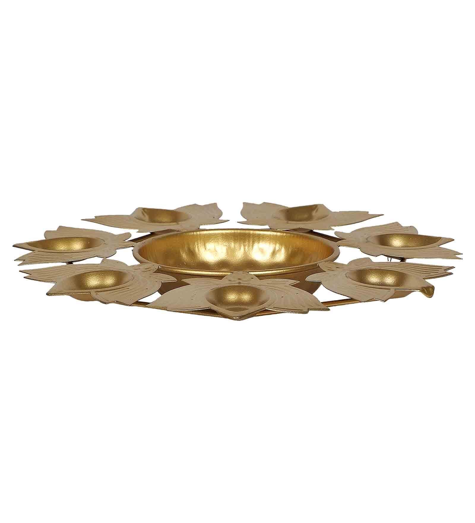 Buy Urli Bowl - Golden Round Lotus Diya Urli & Tealight Holder For Home Decor by Amaya Decors on IKIRU online store