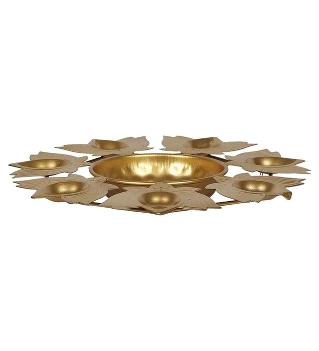 Buy Urli Bowl - Golden Round Lotus Diya Urli & Tealight Holder For Home Decor by Amaya Decors on IKIRU online store