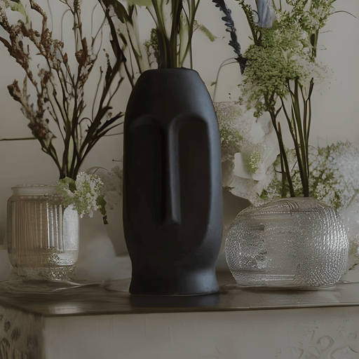 Buy Vase - Ceramic Face Vase For Living Room & Home Decor | Decorative Black Flower Pot For Gifting by Ceramic Kitchen on IKIRU online store
