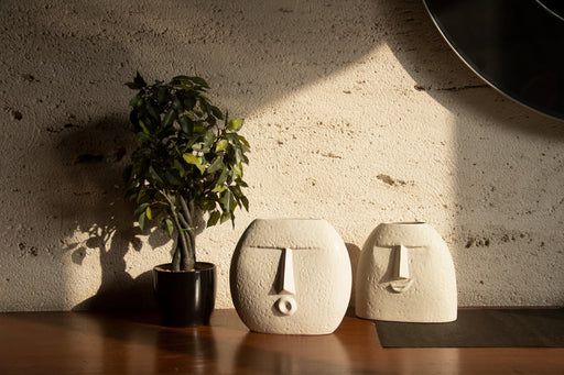 Buy Vase - Ceramic Smirk & Blowing Kiss Face Vases For Home Decor | Off White Decorative Flower Pots Set Of 2 by Ceramic Kitchen on IKIRU online store
