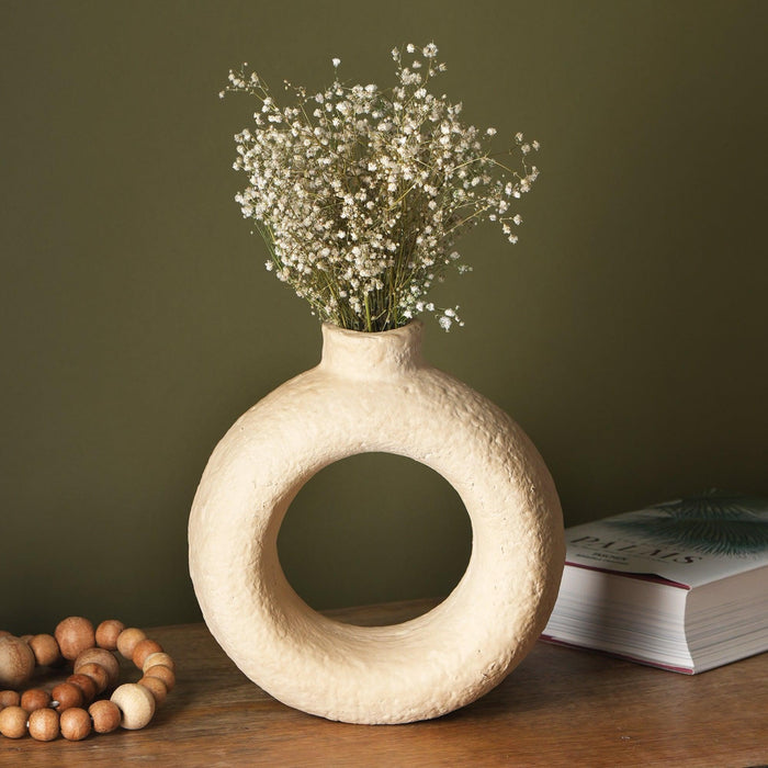 Buy Vase - Decorative Round Creme Paper Mache Vase | Flower Pot For Living Room & Home Decoration by Fig on IKIRU online store