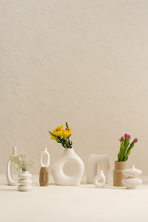 Buy Vase - Farmhouse Vase White and Beige Set of 9 | Face Planter & Flower Pot by Purezento on IKIRU online store