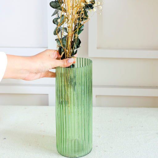 Buy Vase - Green Glass Vase With Eucalyptus Bunch | Dried Flower For Table & Home Decor by Arte Casa on IKIRU online store