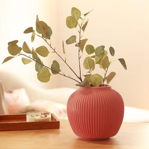 Buy Vase - Minimalist Ribbed Ceramic Vase For Home Decor Peachy Pink by Arte Casa on IKIRU online store