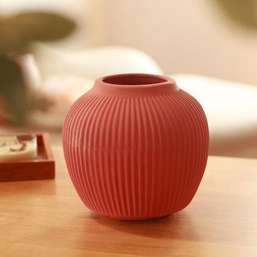 Buy Vase - Minimalist Ribbed Ceramic Vase For Home Decor Peachy Pink by Arte Casa on IKIRU online store