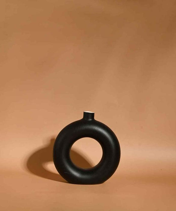 Buy Vase - Round Donut Ceramic Flower Vase For Living Room and Home Decor, Black by Purezento on IKIRU online store