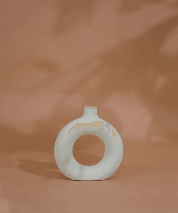 Buy Vase - Round Donut Ceramic Flower Vase For Living Room and Home Decor Black by Purezento on IKIRU online store