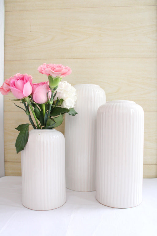 Buy Vase - White Ceramic Cylindrical Vase | Decorative Flower Pot Set of 3 For Home & Table Decor by Ceramic Kitchen on IKIRU online store