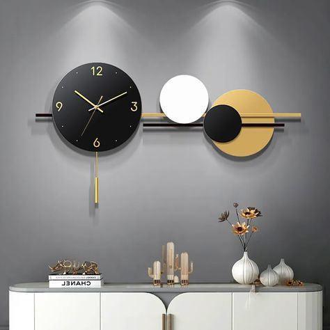 Buy Wall Art - Nexus Black And Golden Circle Metal Wall Clock by Handicrafts Town on IKIRU online store