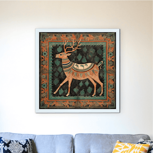 Buy Wall Art - Sacred Deer Pichwai: Artisan Canvas Wall Decor Elegance Piece by Sowpeace on IKIRU online store
