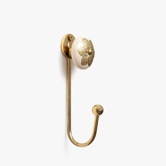 Buy Wall Hooks - White and Golden Decorative Ceramic Wall Hook For Home by Casa decor on IKIRU online store