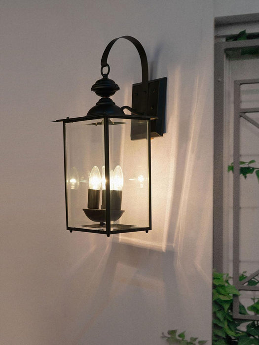 Buy Wall Light - Black Steel & Glass Transitional 2 Light Outdoor Hanging Wall Lamp Light For Home Decor by Fos Lighting on IKIRU online store