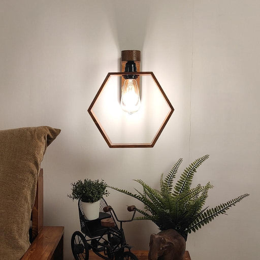 Buy Wall Light - Hex Brown Wooden Wall Light | Wall Mounted Lamps For Decor by Symplify on IKIRU online store