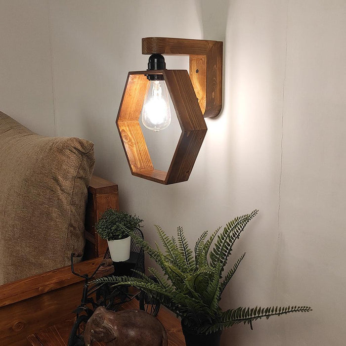 Buy Wall Light - Hex Brown Wooden Wall Light | Wall Mounted Lamps For Decor by Symplify on IKIRU online store